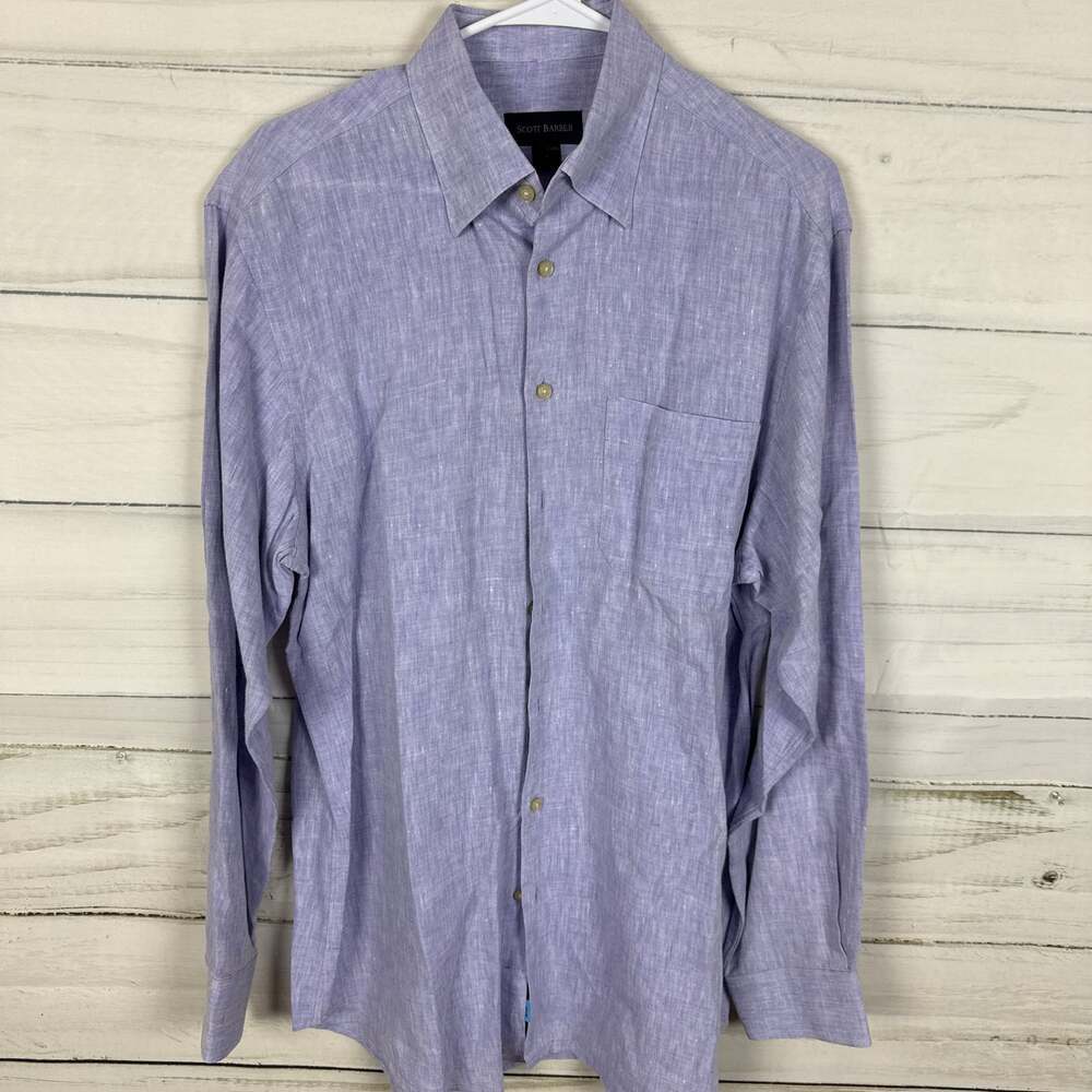 Scott Barber Men's Purple Long Sleeve 100% Linen Button Up Shirt Size M